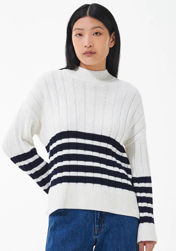 Lowest Prices Guaranteed!Barbour Womens Aster Knit Jumper, White & Navy