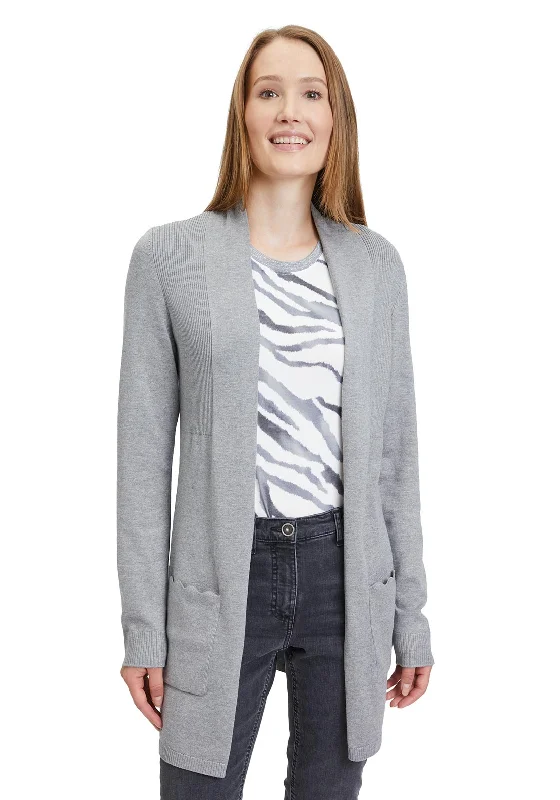 Get More for Less!Betty Barclay Scallop Trim Pocket Long Knit Cardigan, Grey