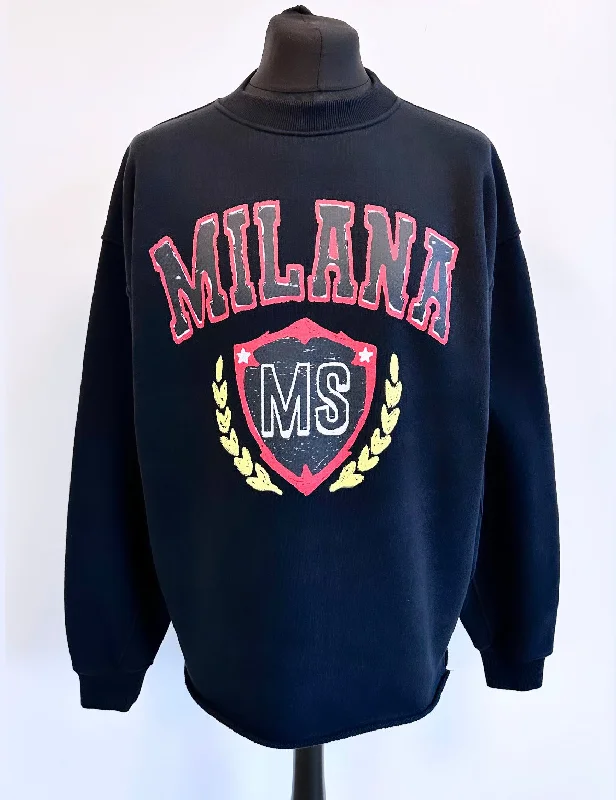 Save More When You Shop More!Black Heavyweight Crest Open Hem Sweatshirt.