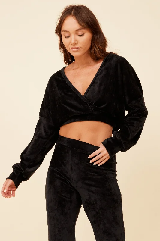 One Click Away from Big Savings!Black Velour Surplice Hoodie