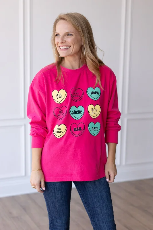 Limited Edition, Limited Price!Candy Hearts on Hot Pink Crazy Cozy Microfleece Crewneck