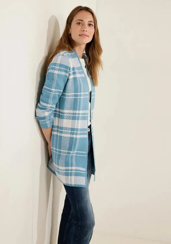 Stock Up and Save!Cecil Checked Open Knit Long Cardigan, Adriatic Blue.