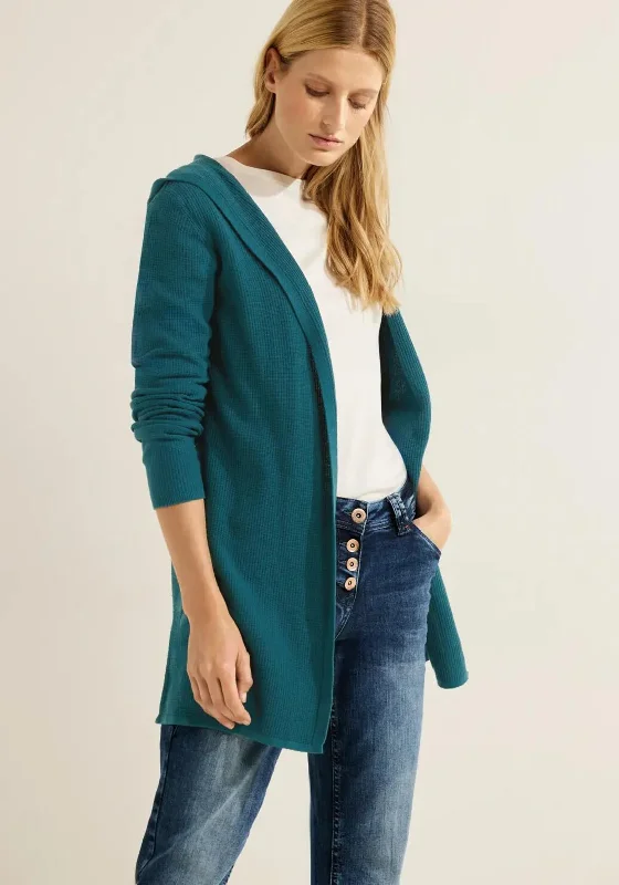Limited-Time Price Drop!Cecil Hooded Open Long Ribbed Cardigan, Deep Lake Green