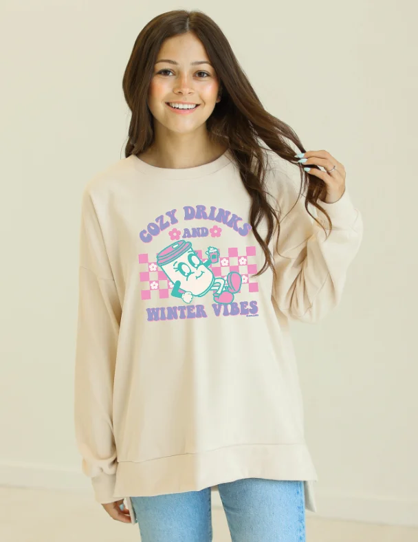 Flash Sale – Act Fast!Cozy Drinks Micro Fleece Crewneck, Ivory