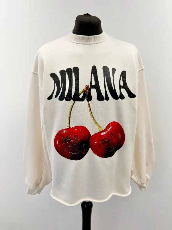 Grab Yours Before It’s Too Late!Cream Cherry Heavyweight Open Hem Sweatshirt.