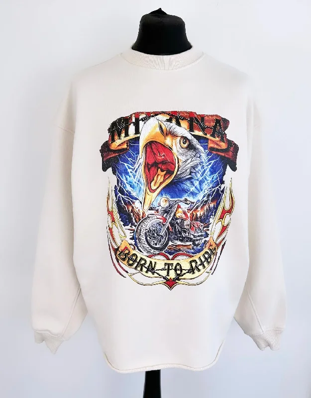 Shop Smart, Save Big!#Z34 Cream Eagle Open Hem Sweatshirt.