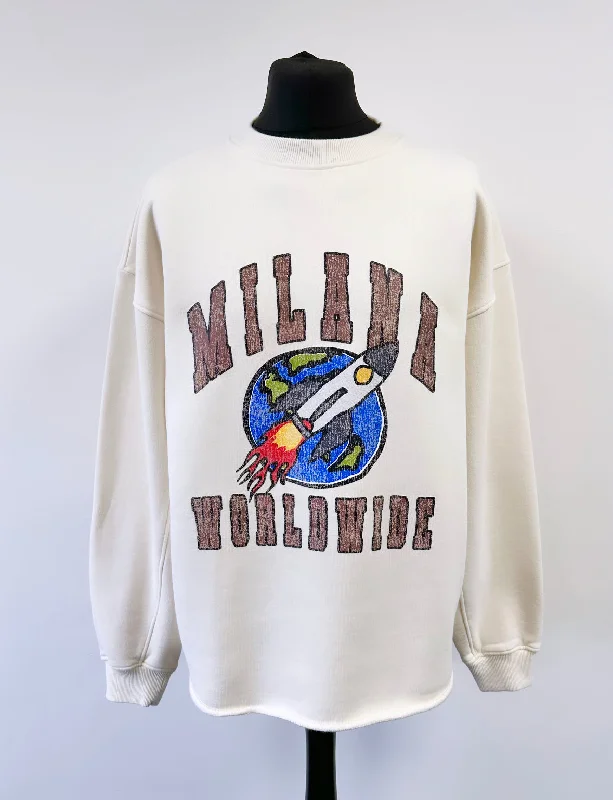 Lowest Prices Guaranteed!Cream Heavyweight Worldwide Open Hem Sweatshirt.