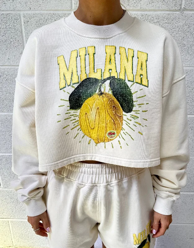 Time to Snag a Bargain!Cream Lemon Cropped Sweatshirt.