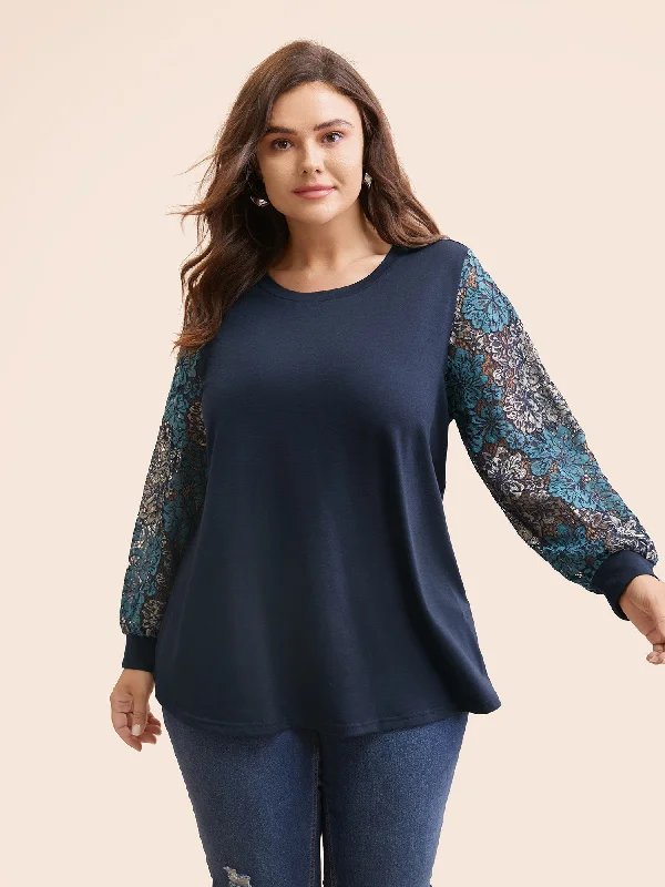 Your Favorite Sale is Back!Crew Neck Floral Lace Patchwork Sweatshirt
