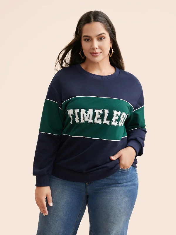 Price Drop Alert!Crew Neck Letter Print Contrast Sweatshirt