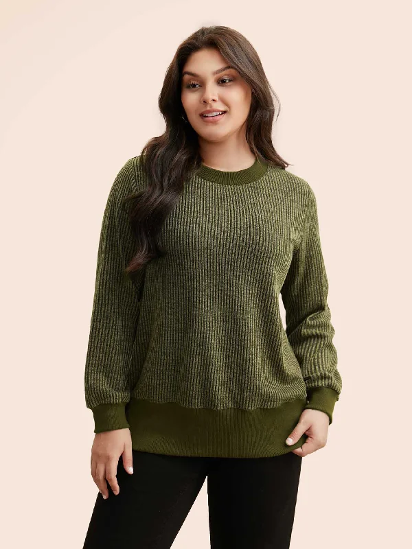 Save More Than Ever!Crew Neck Plain Textured Patchwork Sweatshirt