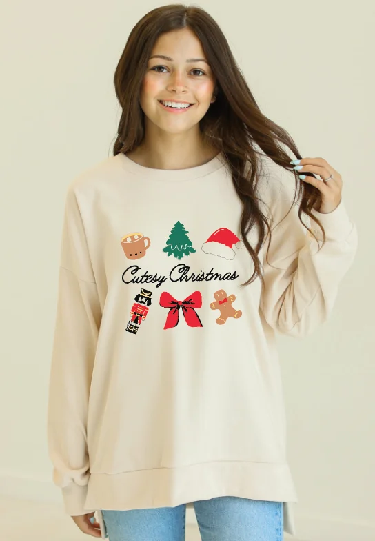 Your Dream Deal is Here!Cutesy Christmas on Ivory Microfleece Crewneck