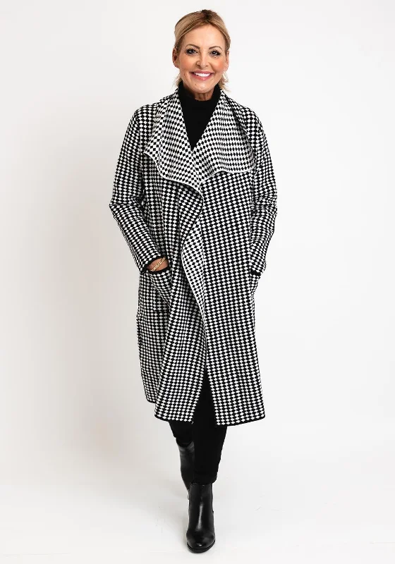 Limited Deals, Unlimited Savings!D.E.C.K by Decollage One Size Check Long Cardigan, Black & White