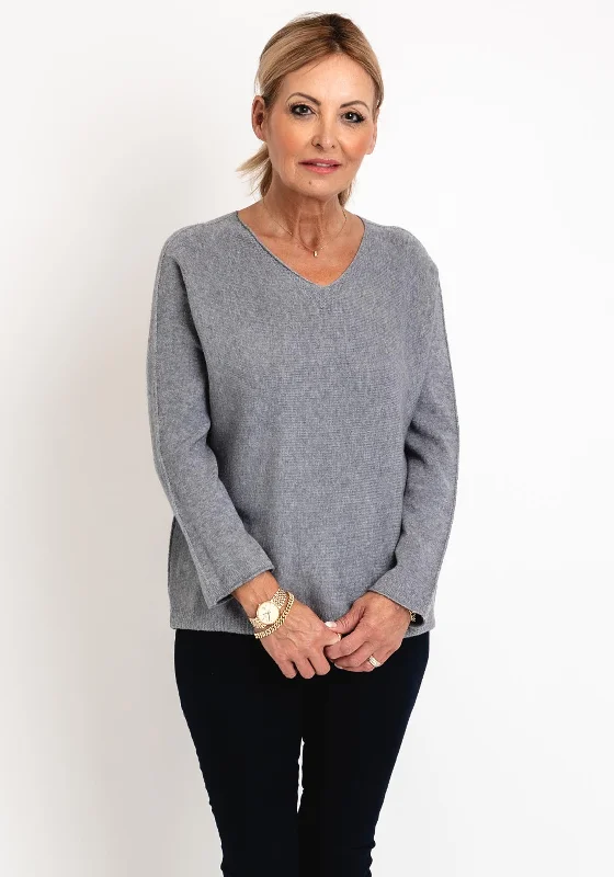 Instant Savings Await!D.E.C.K by Decollage One Size V-Neck Sweater, Grey