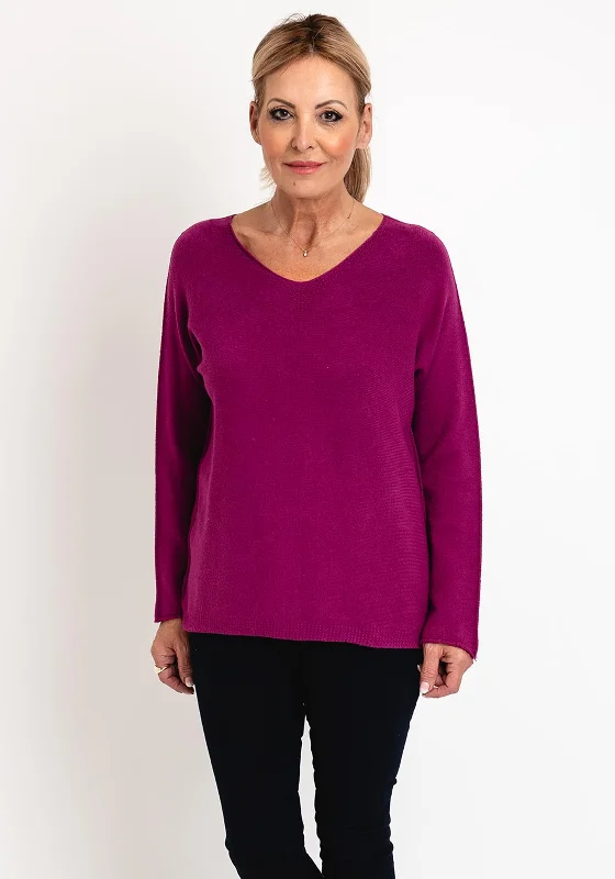 Save Like Never Before!D.E.C.K by Decollage One Size V-Neck Sweater, Magenta