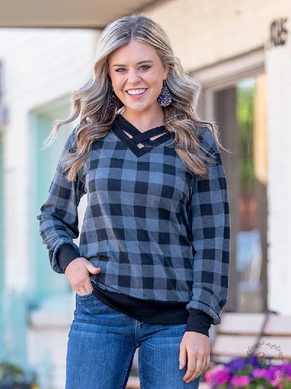 Unbeatable Prices!Don't Cross Me Sweatshirt, Grey Plaid