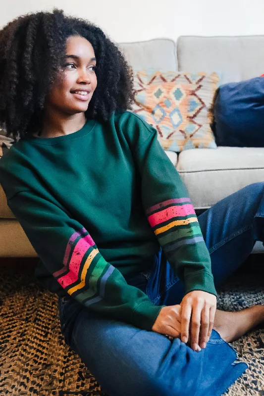 Special Offer – Act Fast!Eadie Relaxed Sweatshirt - Dark Green, Sleeve Stripes