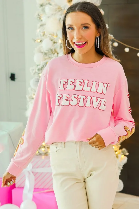 Special Discounts Inside!Feelin' Festive Pink Sweatshirt