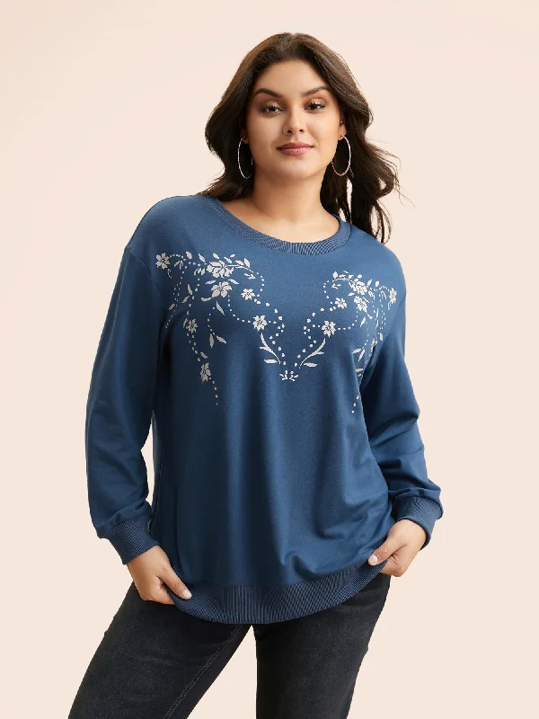 Time to Save Big!Floral Print Drop Shoulder Sleeve Sweatshirt