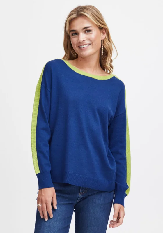 Exclusive Deals Just for You!Fransa Contrast Rib Trim Sweater, Royal Blue & Lime