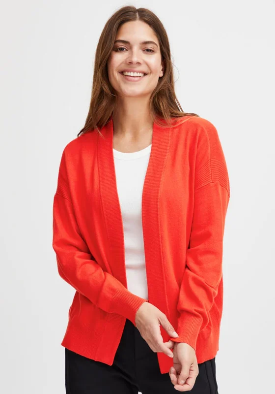 Limited Time Offer!Fransa Fine Ribbed Trim Short Cardigan, Flame