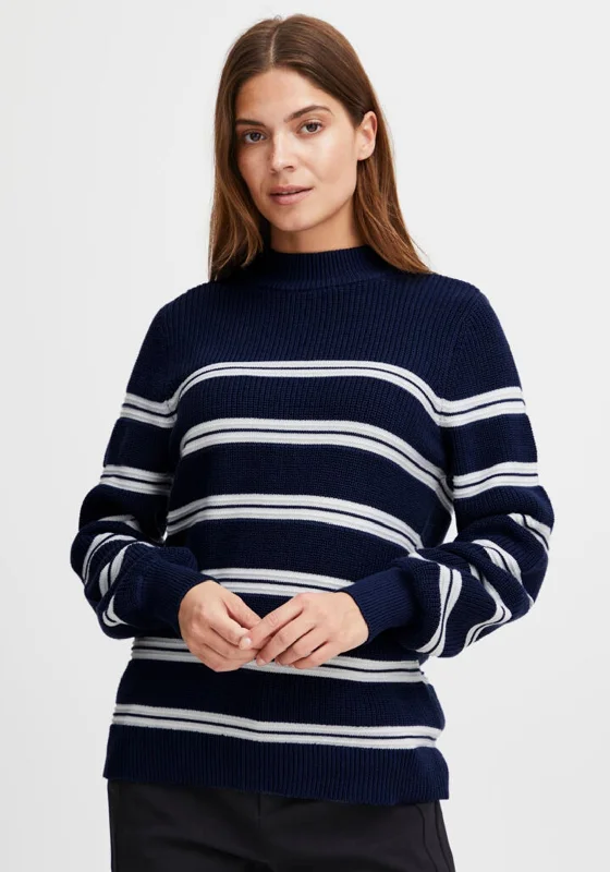 Crazy Discounts Inside!Fransa Striped Funnel Neck Jumper, Navy