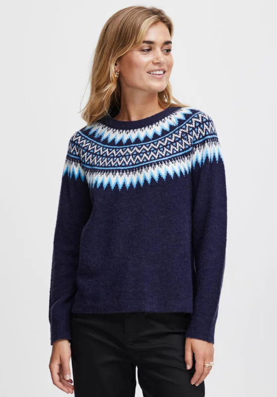 The Best Sale of the Year!Fransa Nordic Pattern Neck Jumper, Navy