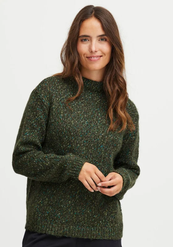 Save Money, Shop Happy!Fransa Mock Neck Knit Jumper, Forest Green