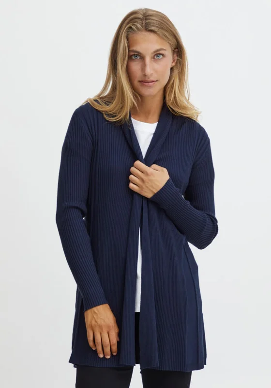 Save More When You Shop More!Fransa Ribbed Mid Length Open Cardigan, Navy