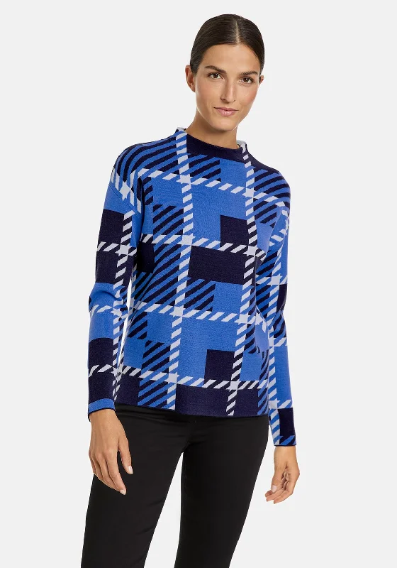 Special Offer – Act Fast!Gerry Weber Modern Check Print Jumper, Azure Multi