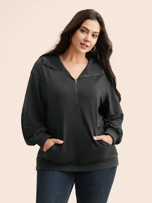 Crazy Discounts Inside!Half Zip Hooded Pocket Sweatshirt