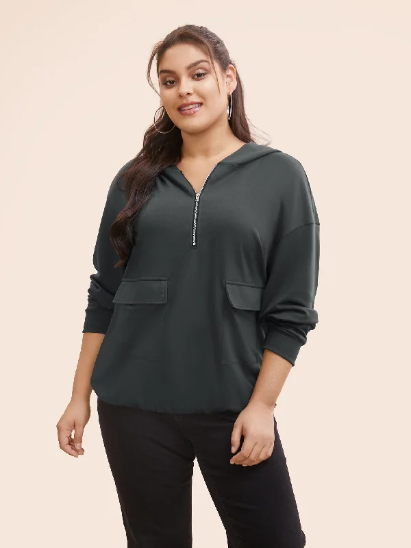 Mega Sale Happening Now!Half Zip Hooded Pocket Sweatshirt