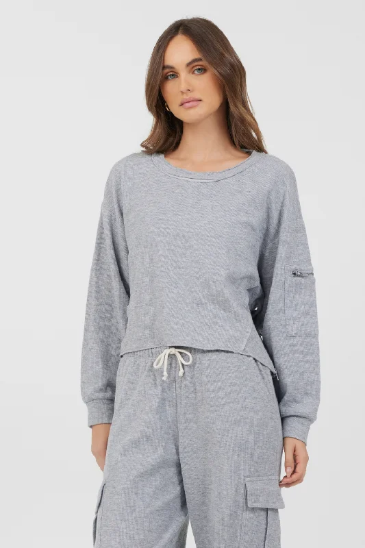 Lowest Prices Guaranteed!Heather Grey Bounded Textured Jersey Utility Crewneck