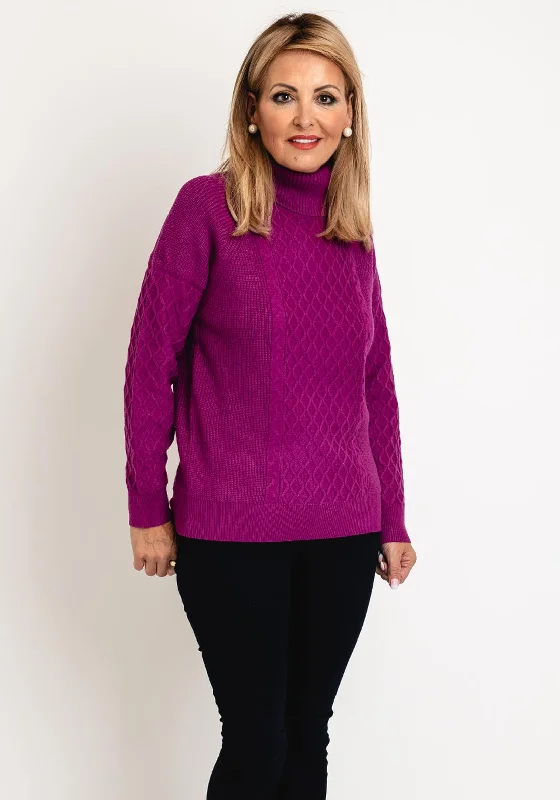 Lowest Prices Guaranteed!Natalia Collection High Neck Cable Knit Sweater, Magenta