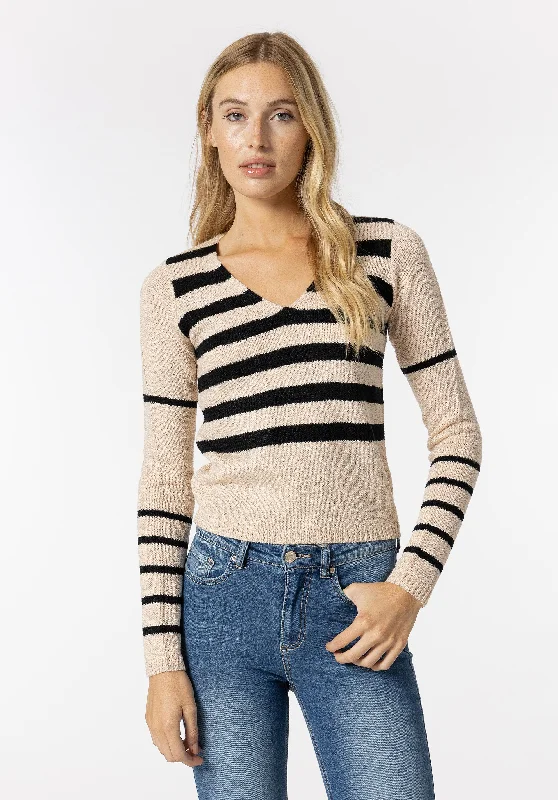 Limited Stock Available!Tiffosi Striped Knit Sweater, Beige & Black