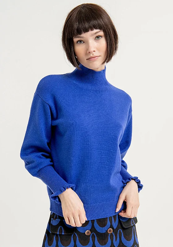 Find the Best Deals Here!Surkana Frill Cuffed Sleeves High Neck Sweater, Royal Blue Find the Best Deals Here!Surkana Frill Cuffed Sleeves High Neck Sweater, Royal Blue