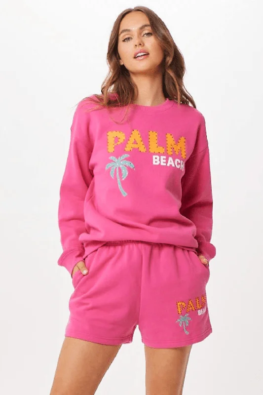 Save Like Never Before!Hot Pink Palm Beach Jet Setter Surf Wash Crewneck