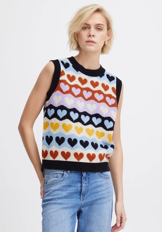 Special Offer – Act Fast!Ichi Arthy Heart Print Knitted Vest, Multi