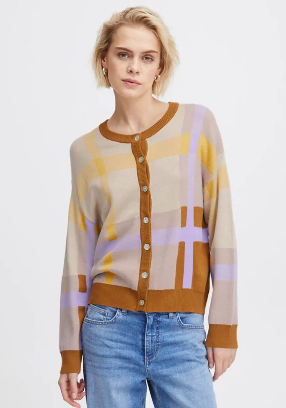 Stock Up and Save!Ichi Colour Block Knit Cardigan, Tan Multi