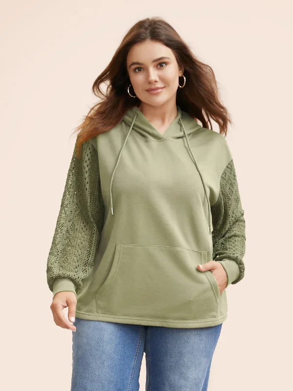 Hurry! While Supplies Last!Lace Patchwork Hooded Drawstring Sweatshirt