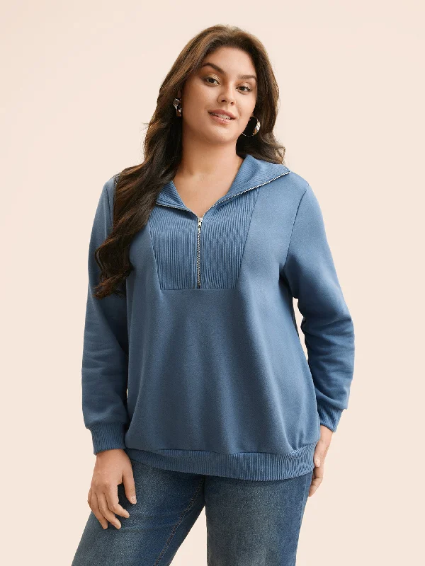 Shop Now and Save!Lapel Collar Half Zip Patchwork Sweatshirt
