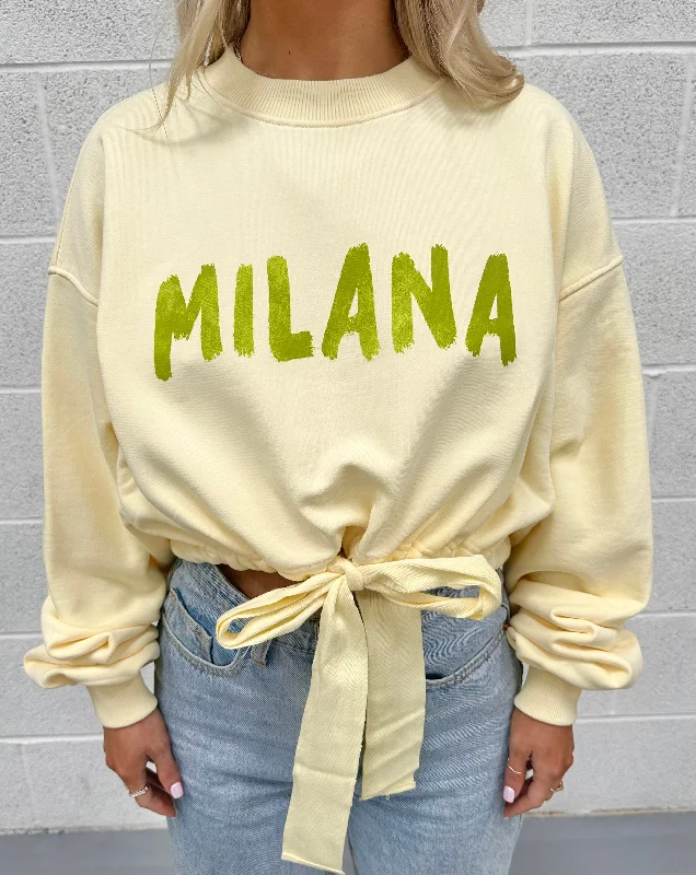Your Shopping Spree Starts Here!Lemon Cropped Ribbon Sweatshirt.