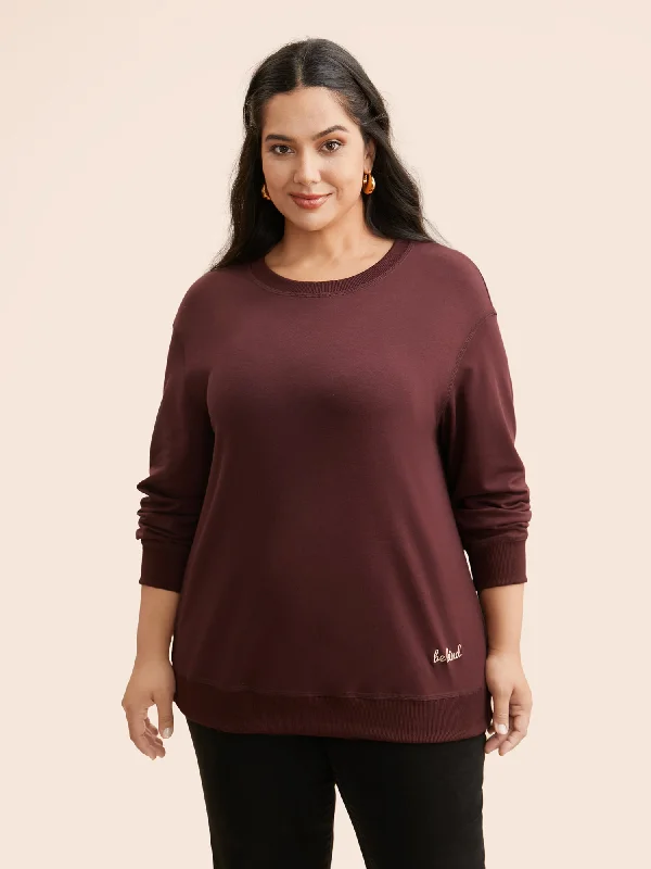 Special Offer – Act Fast!Letter Embroidered Round Neck Sweatshirt