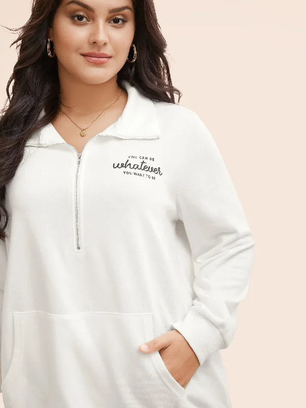 Snag the Best Prices Now!Letter Print Half Zip Kangaroo Pocket Sweatshirt