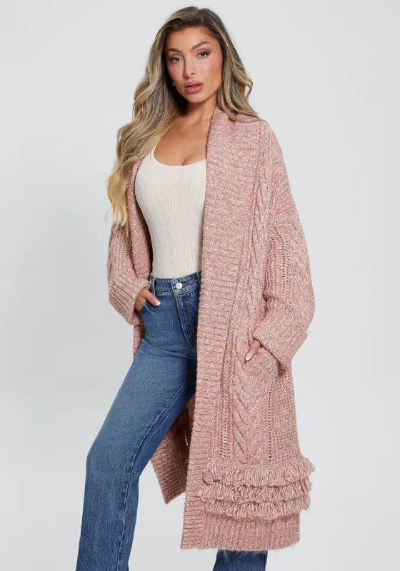 Get the Best for Less!Guess Womens Long Chunky Knit Cardigan, Pink Multi