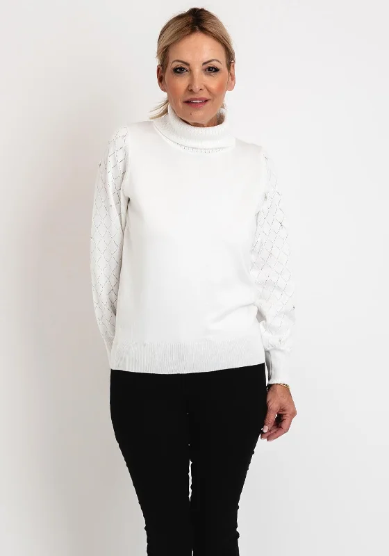 Huge Savings – Act Now!Micha Roll Neck Embellished Sleeve Knit Sweater, White