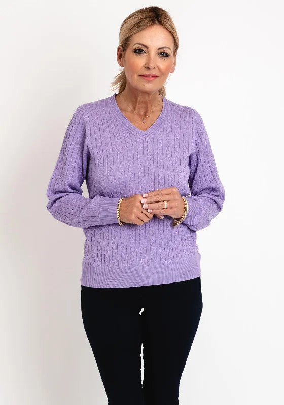 Save Money, Shop Happy!Micha V-Neck Cable Knit Sweater, Lilac