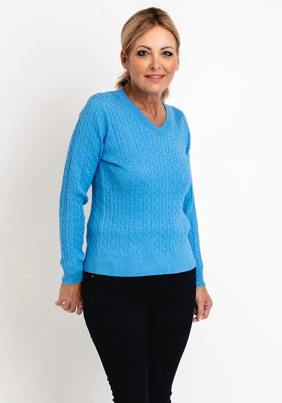 Best Price of the Season!Micha V-Neck Cable Knit Sweater, Blue