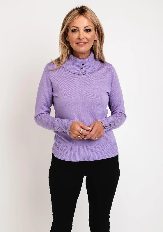 Time to Snag a Bargain!Micha Buttoned Roll Neck Knit Sweater, Lilac