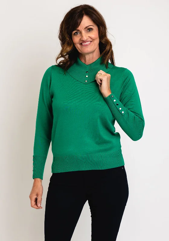 The Sale You’ve Been Waiting For!Micha Buttoned Funnel Neck Sweater, Green